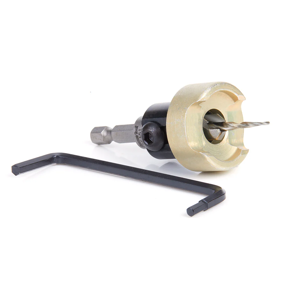 Amana Tool 55151 Carbide Tipped 82 Degree Countersink with Tapered Drill and Adjustable Depth Stop with No-Thrust Ball Bearing, 3/8 Dia x 1/8 Drill Dia x 1/4 Inch Quick Release Hex Shank - Image 3