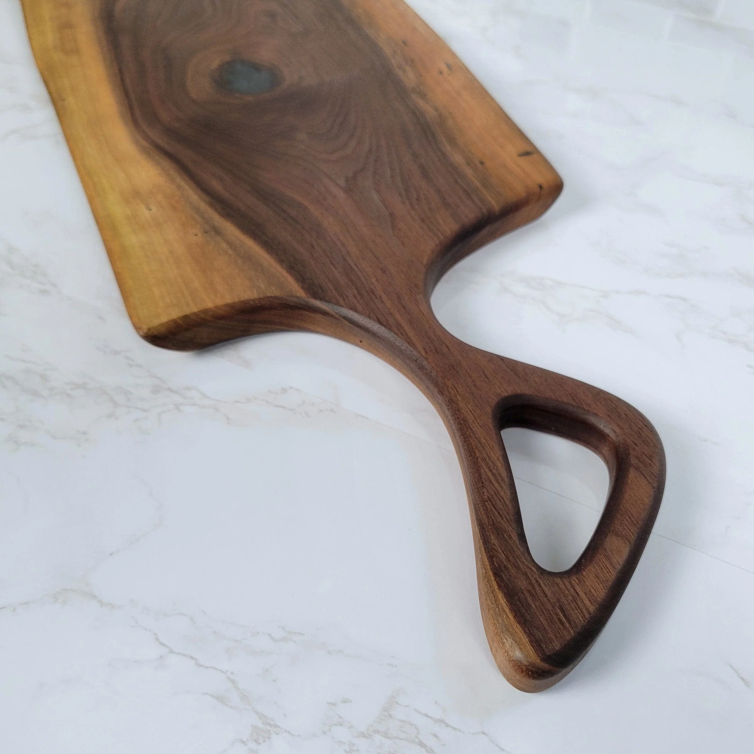 Charcuterie Board with a Modern Handle | Live Edge Black Walnut - Image 3