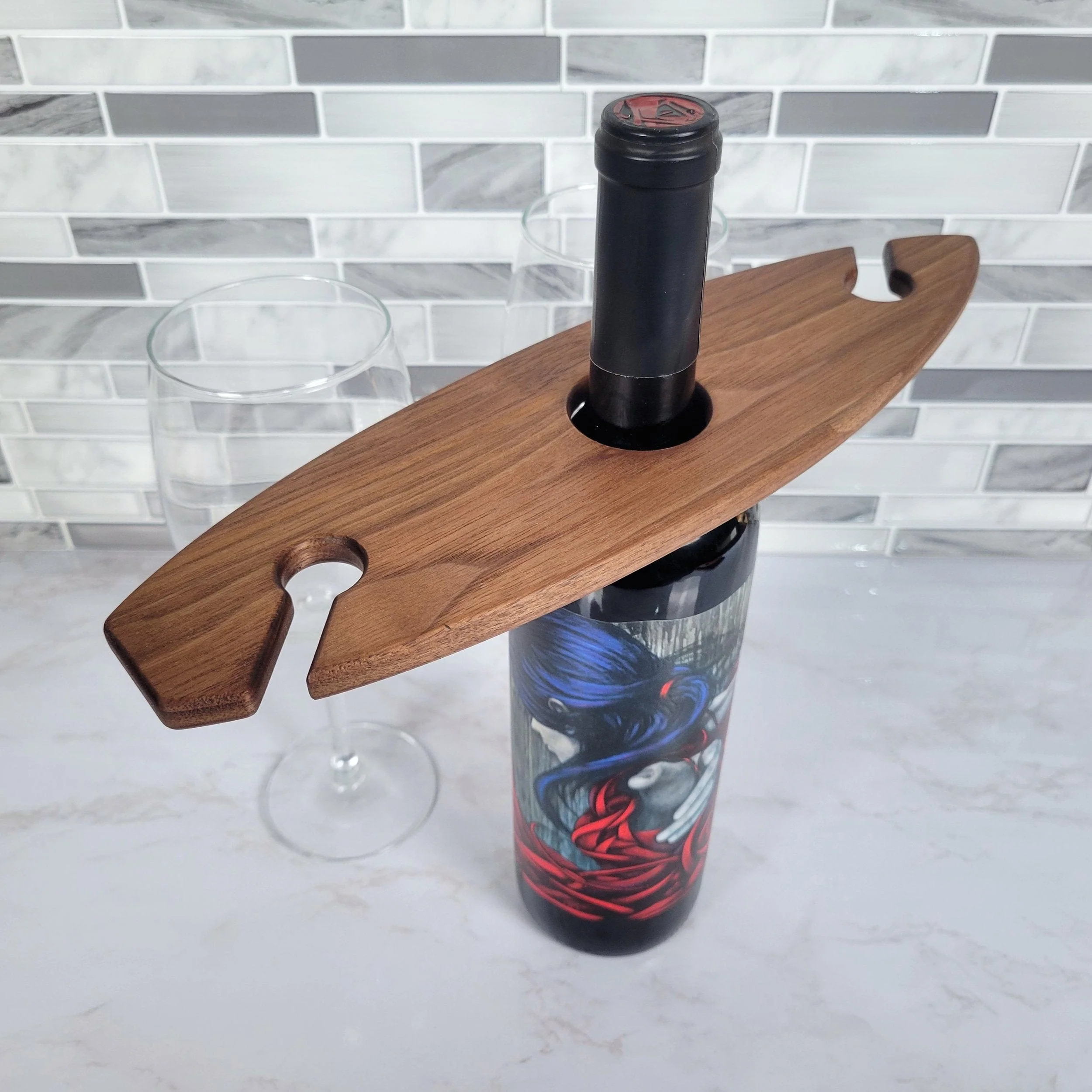 Surfboard Wine Caddy | Black Walnut - Image 4